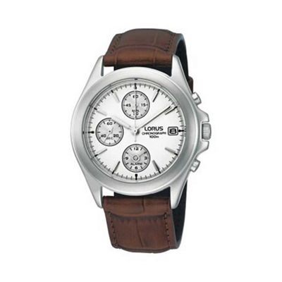 Men's white chronograph dial with brown strap watch rf325bx9